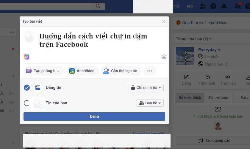 Cách in đậm chữ trên Facebook 2024 
Bạn muốn làm đẹp trang cá nhân Facebook của mình và thu hút nhiều lượt tương tác hơn? Hãy thử cách in đậm chữ trên Facebook trong năm 2024! Với những tính năng mới, việc in đậm chữ trên Facebook đã trở nên đơn giản và dễ dàng hơn bao giờ hết. Hãy khám phá và tận dụng những tính năng này để tạo nên trang cá nhân đẹp và sống động hơn nhé!