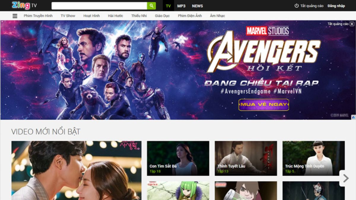 Website xem anime chất lượng Tv.zing.vn