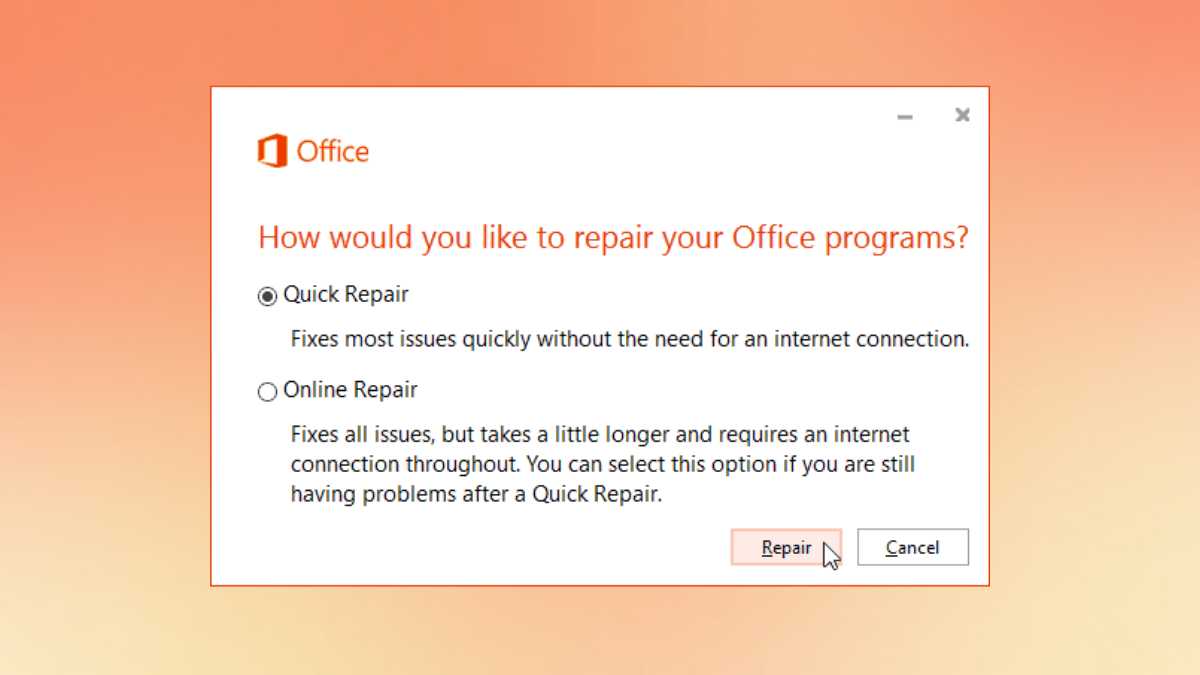 Sửa lại công cụ Microsoft Office để khắc phục