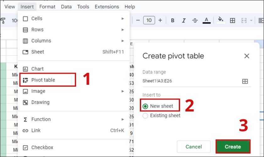 cách sử dụng pivot table trong google sheet