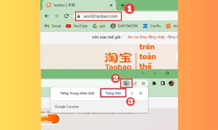 Truy cập website chính thức của Taobao và chọn dịch Tiếng Việt