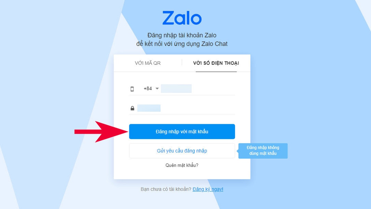 Đăng nhập Chat Zalo me sử dụng số điện thoại và mật khẩu
