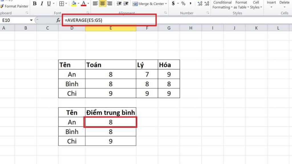 H m average trong excel c ch s d ng v v d c th review c ng ngh 
