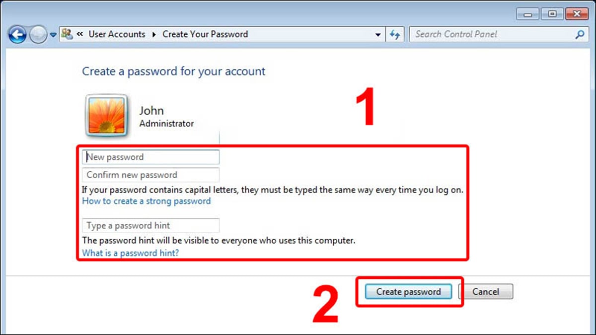 Cách cài password win 7
