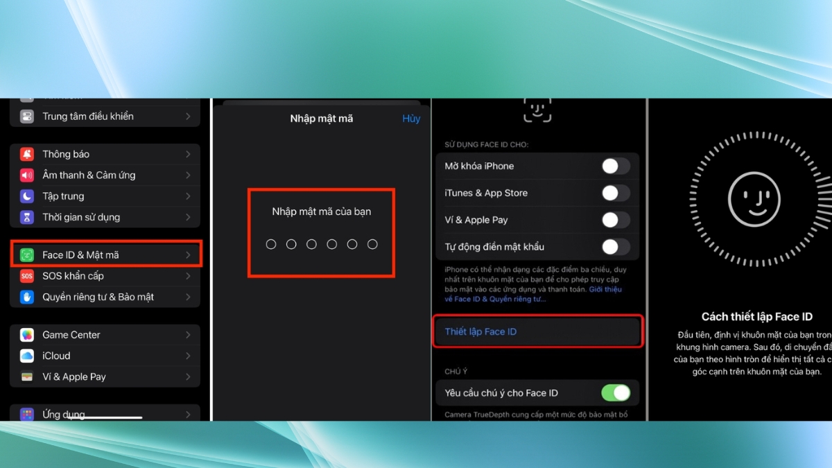 Cách cài đặt bằng Face ID